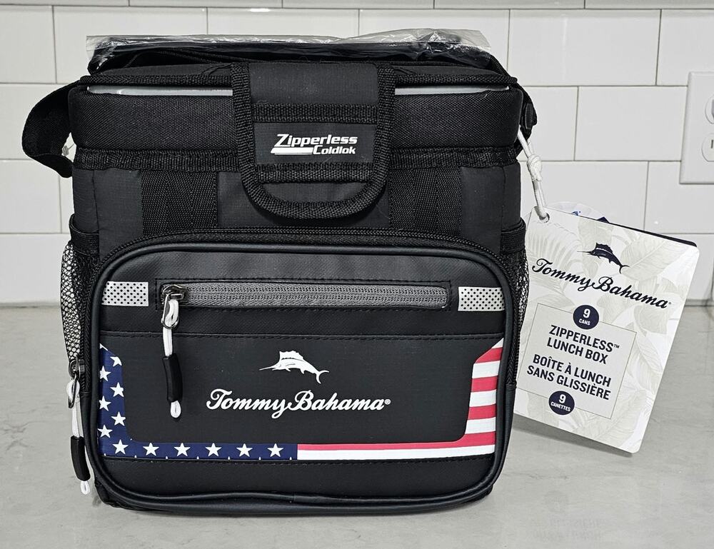 Tommy Bahama Zipperless 9 Can Lunch Box Cooler Bag American Flag USA NWT
